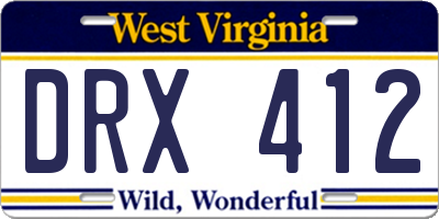 WV license plate DRX412