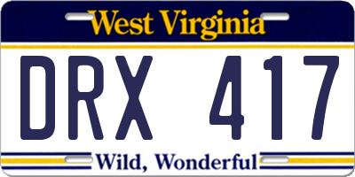 WV license plate DRX417
