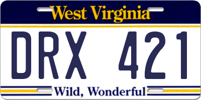 WV license plate DRX421