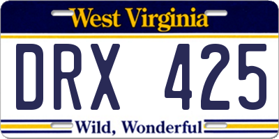 WV license plate DRX425