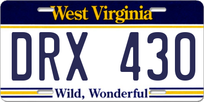 WV license plate DRX430