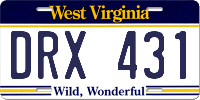 WV license plate DRX431