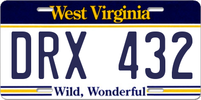 WV license plate DRX432