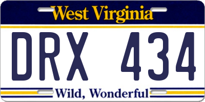 WV license plate DRX434