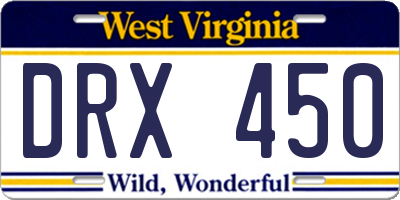 WV license plate DRX450