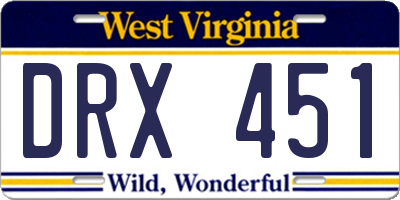 WV license plate DRX451