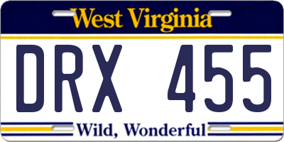 WV license plate DRX455