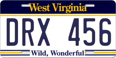 WV license plate DRX456