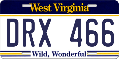 WV license plate DRX466