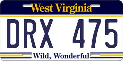 WV license plate DRX475