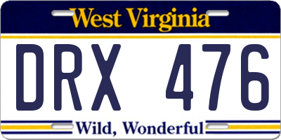 WV license plate DRX476