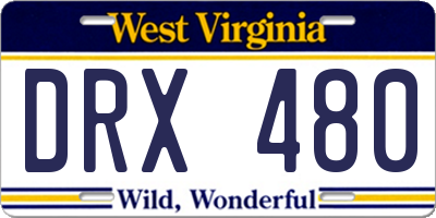 WV license plate DRX480