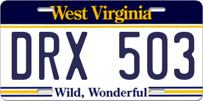 WV license plate DRX503