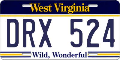 WV license plate DRX524