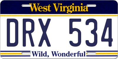 WV license plate DRX534