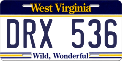 WV license plate DRX536