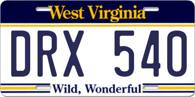 WV license plate DRX540