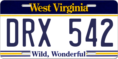 WV license plate DRX542