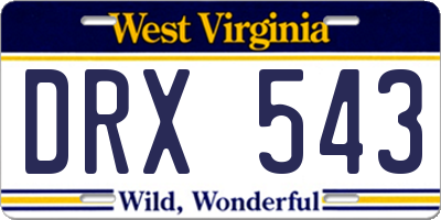 WV license plate DRX543