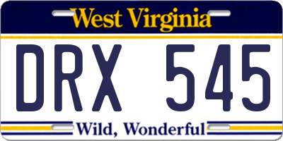 WV license plate DRX545