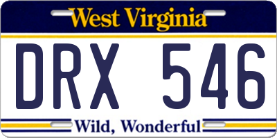WV license plate DRX546