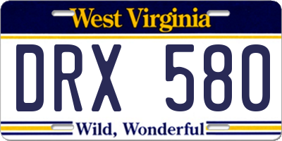 WV license plate DRX580