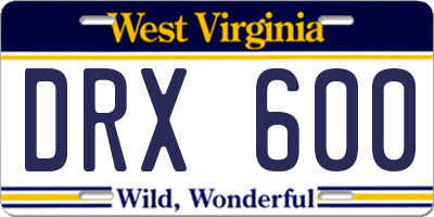 WV license plate DRX600