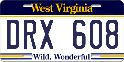 WV license plate DRX608