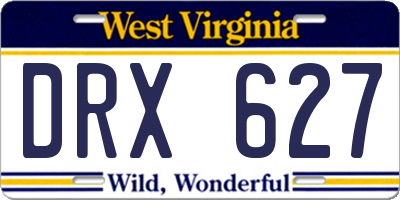 WV license plate DRX627