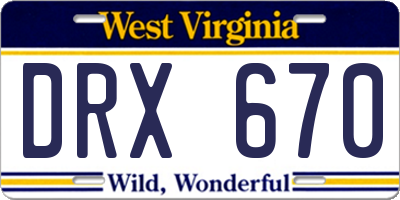 WV license plate DRX670