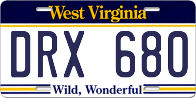 WV license plate DRX680