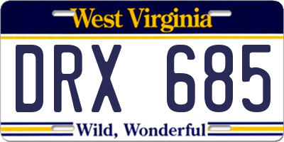 WV license plate DRX685
