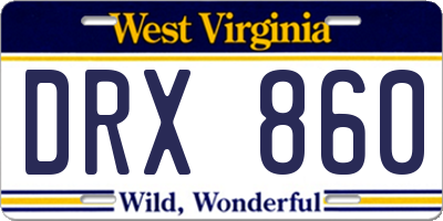 WV license plate DRX860