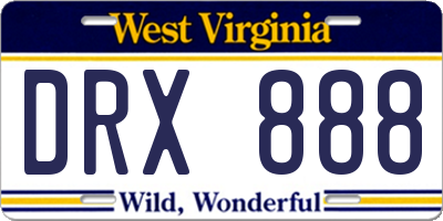 WV license plate DRX888