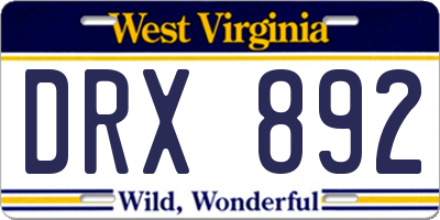 WV license plate DRX892