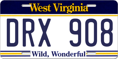 WV license plate DRX908