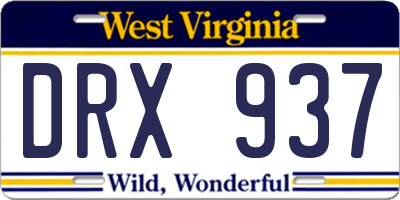 WV license plate DRX937