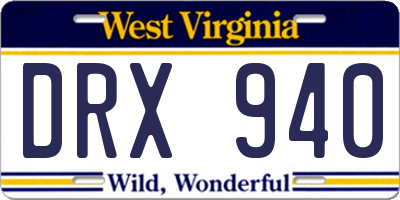 WV license plate DRX940