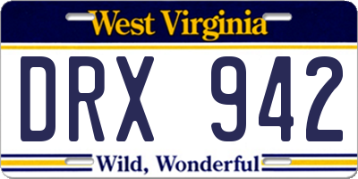 WV license plate DRX942
