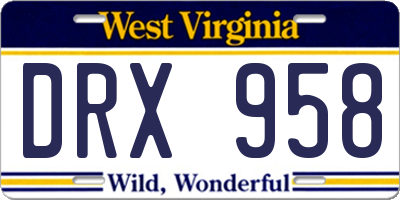 WV license plate DRX958