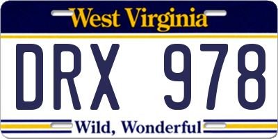 WV license plate DRX978