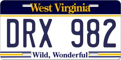 WV license plate DRX982