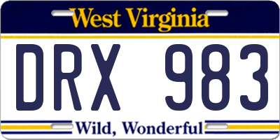 WV license plate DRX983