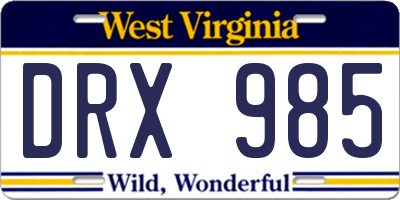 WV license plate DRX985