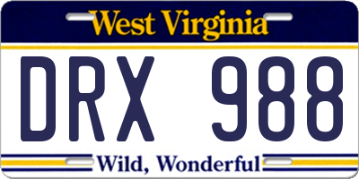 WV license plate DRX988