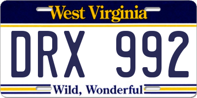 WV license plate DRX992