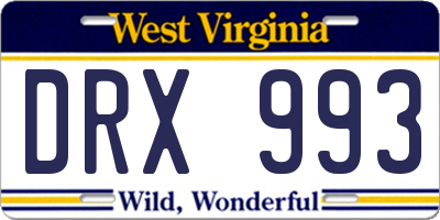 WV license plate DRX993