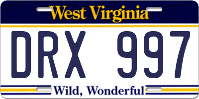 WV license plate DRX997