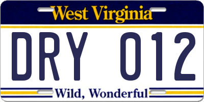WV license plate DRY012