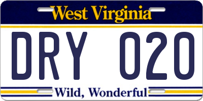 WV license plate DRY020